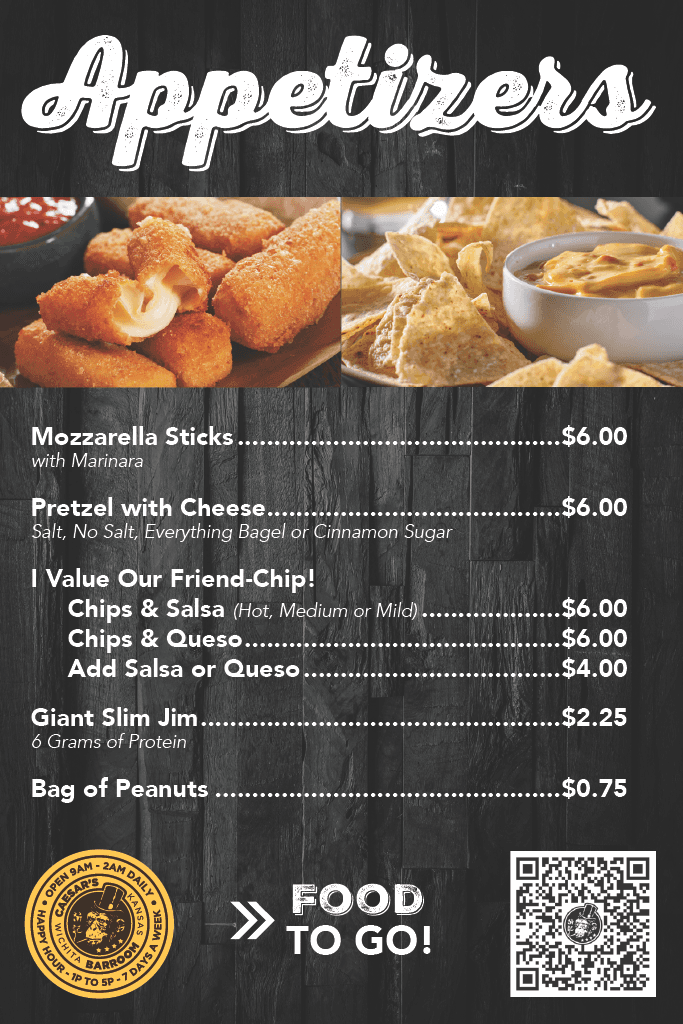 Caesar's Barroom Appetizers Menu
