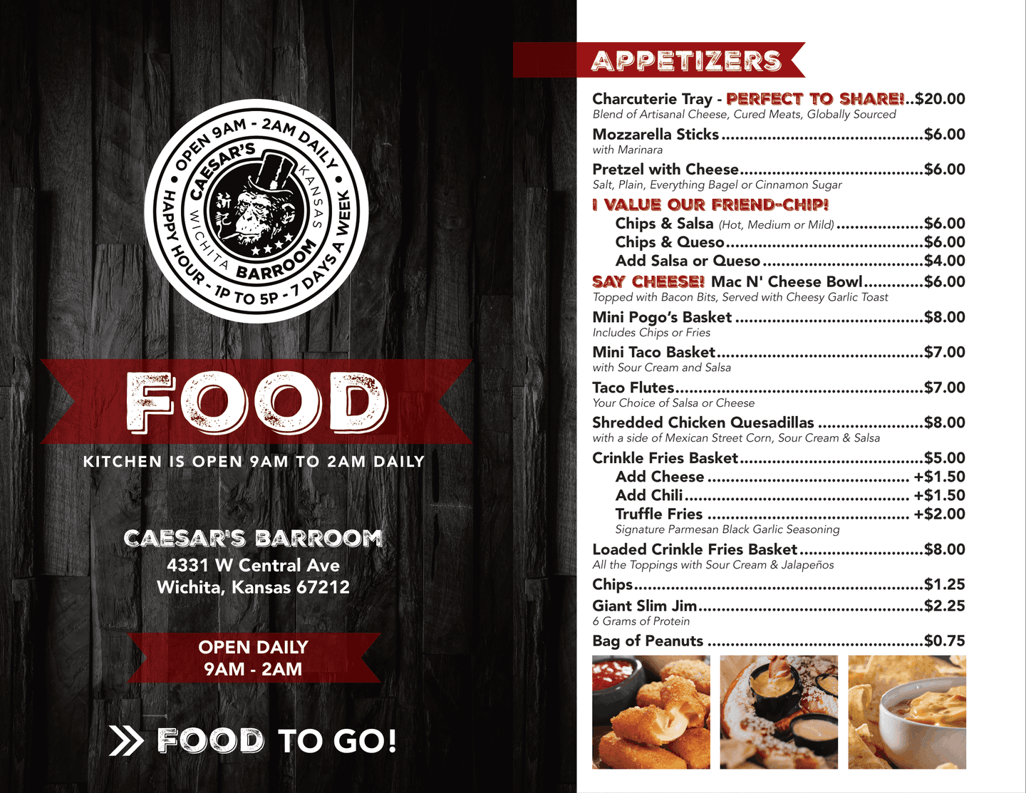 Caesar's Barroom food menu page 1