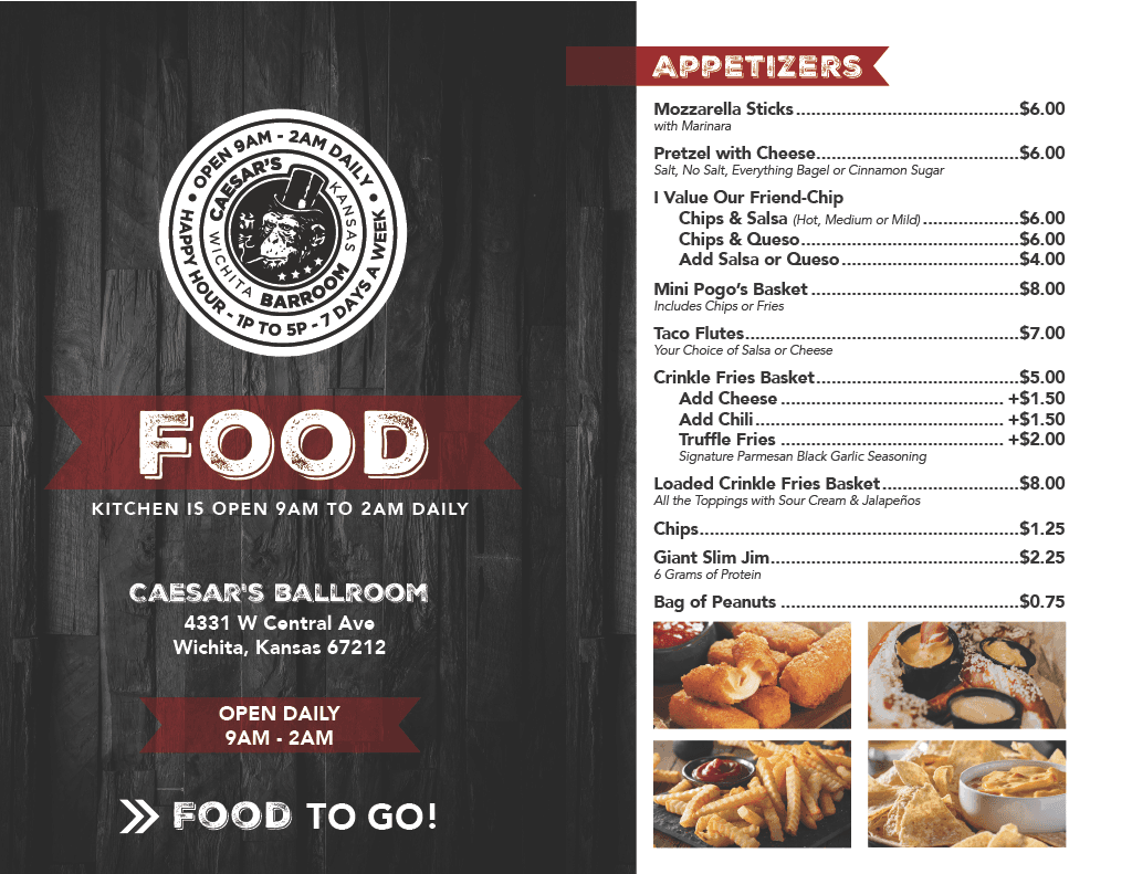 Caesar's Barroom Food Menu