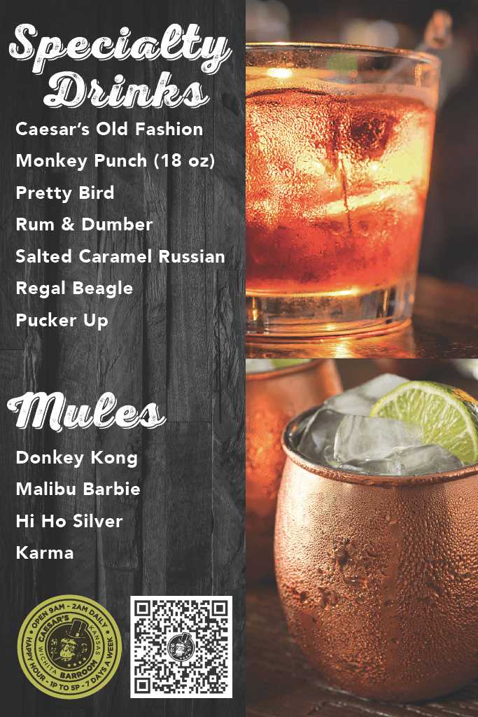 Caesar's Barroom Specialty Drinks Menu